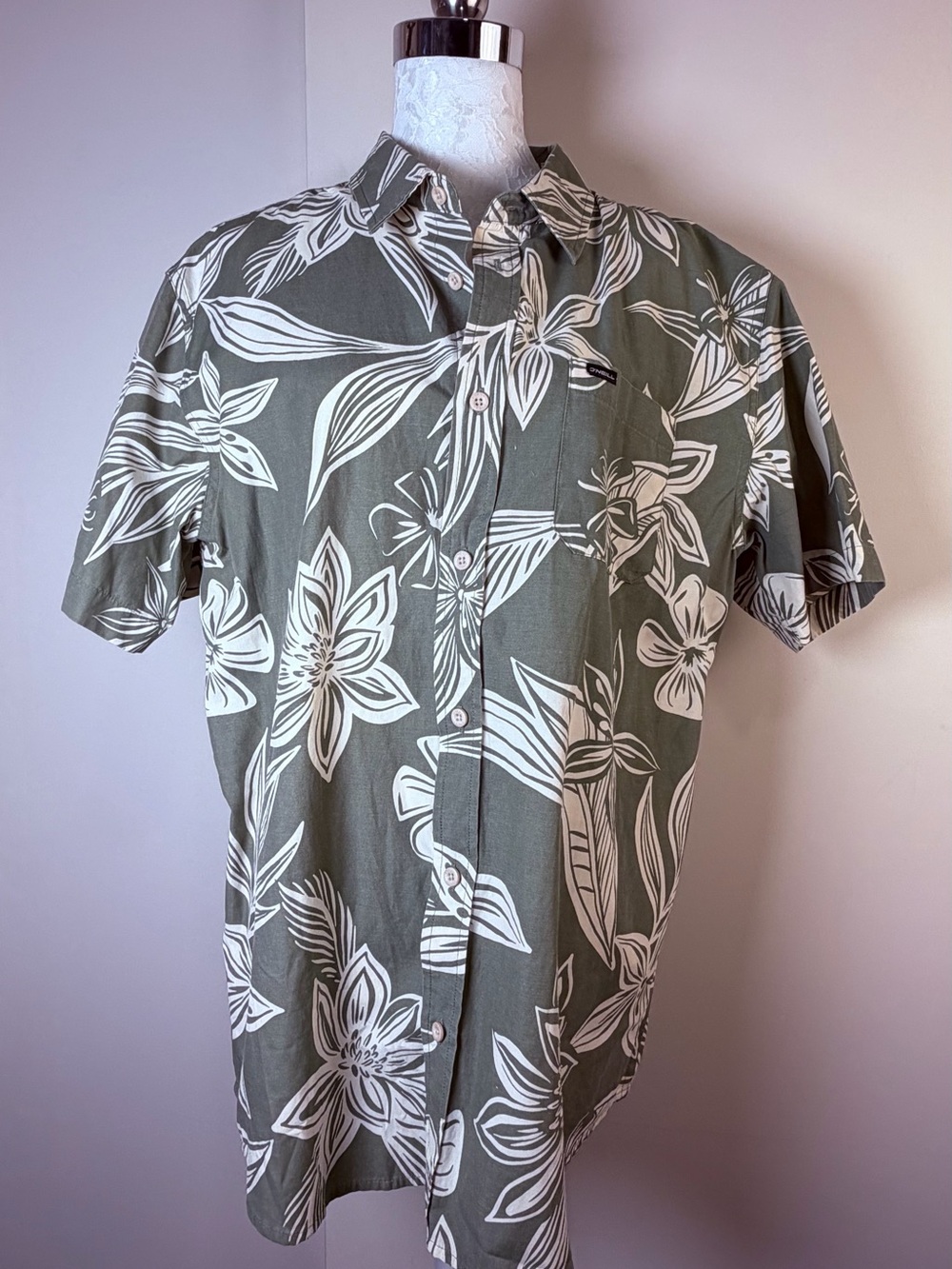 O'Neill Olive Green Short-Sleeve Floral Button-Down Shirt